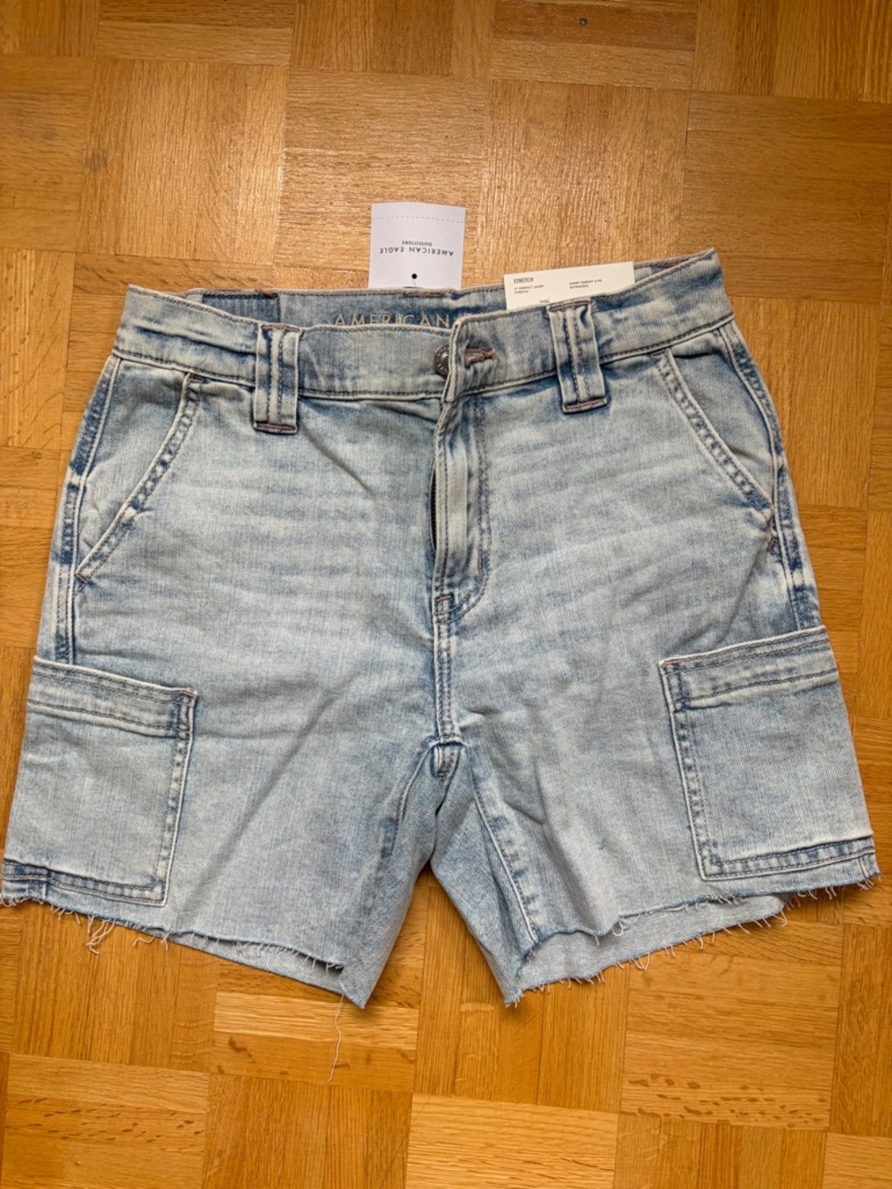American Eagle Outfitters Light Wash Denim Cargo Shorts - Pale Blue